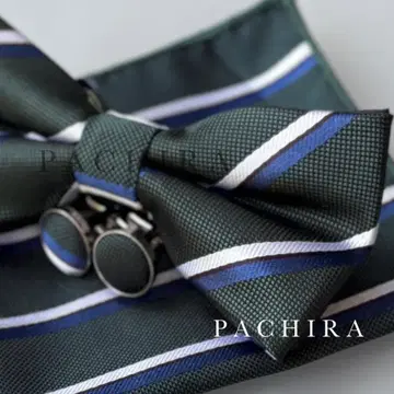 그린 스트라이프 패턴 나비 넥타이 3종 세트 / 남성용 결혼식 잡화
