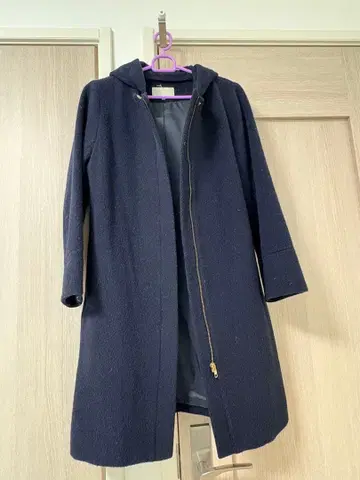 BEAMS 후드 부착 울 코트 네이비