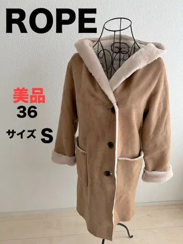 ROPE 로페 36 S 사이즈 후드 부착 무스탕 코트 베이지