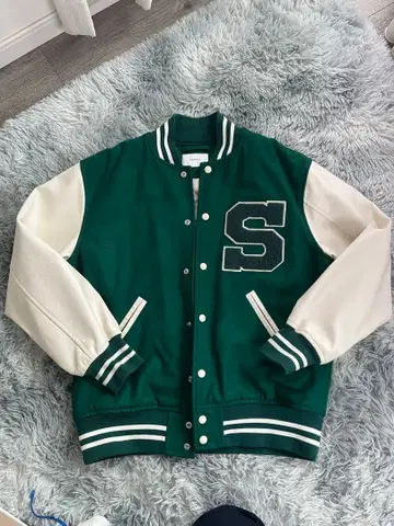 바시티 자켓 그린/아이보리 S 자수