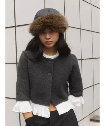 ZARA 포플린 콤비 니트 자켓 M