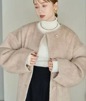 hinari 노카라 샤기 롱 코트 S 사이즈