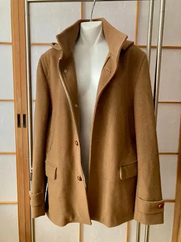 후드 부착 카멜 울 코트