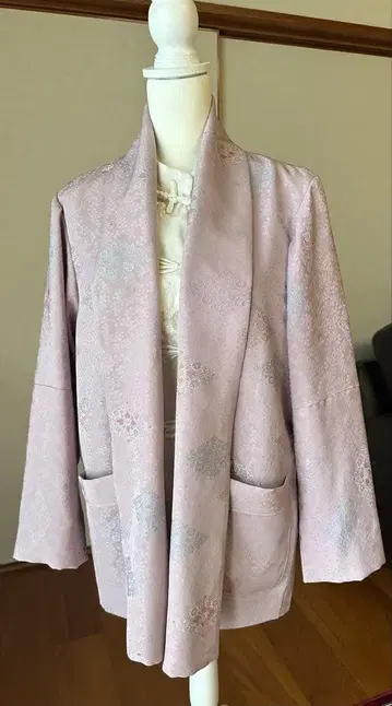 연보라 꽃무늬 자수 순수 실크 하오리 리메이크 하오리 자켓 여성용