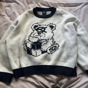 OY 곰 자수 긴팔 니트 스웨터