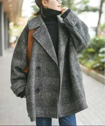 Spick & Span W 슬라이버 체크 하프 코트 38