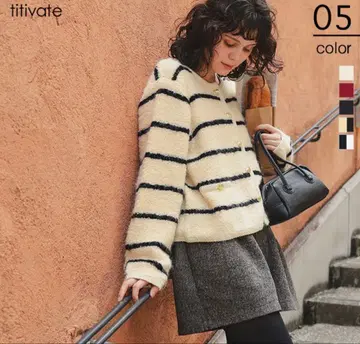 titivate 아이보리 스트라이프 긴팔 니트