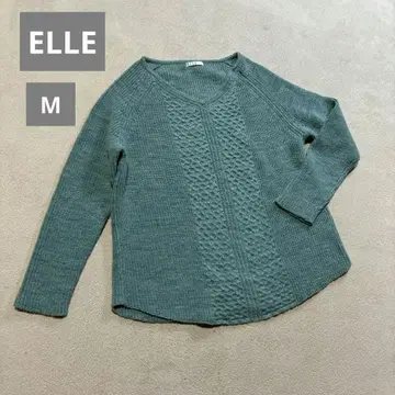 ELLE 그린 V넥 긴팔 니트 M