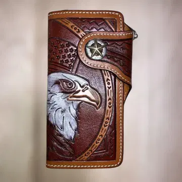에스닉 디자인 독수리 조각 장지갑