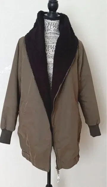 LASUD 모즈 코트 푸들 퍼 리버서블 카키 올리브 블랙