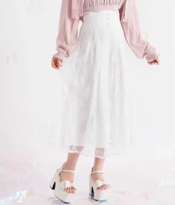 DearMyLoveRose 화이트 레이스 플레어 롱 스커트