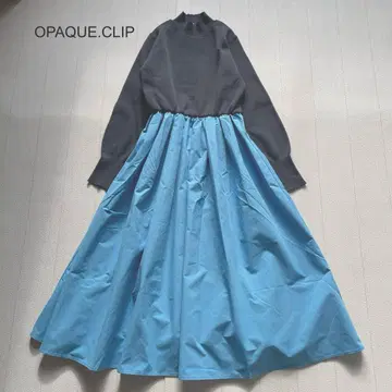 OPAQUE.CLIP 하이넥 니트 x 개더 스커트 도킹 원피스