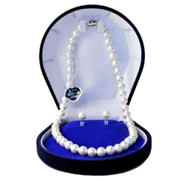 빈즈 클라스프 조개 펄 8mm 한 줄 목걸이 귀걸이 세트 화이트