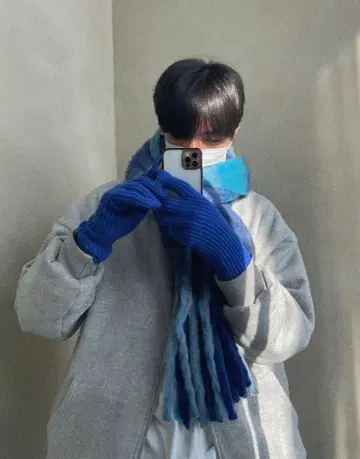 ASCLO 그라데이션 모헤어 라이크 머플러 한국 블루 프린지