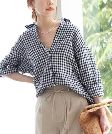 SLOBE IENA 린넨 레귤러 셔츠 깅엄 체크