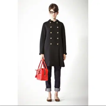 J&M Davidson 더블 브레스트 울 코트 블랙