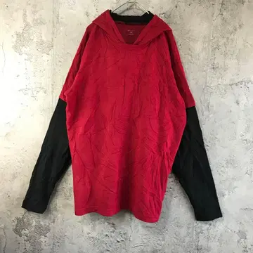 B1359 구제 의류 롱 T 래글런 후드티 빨간색 블랙 90s Y2K