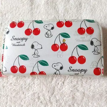 스누피 체리 패턴 장지갑 통장 케이스 레어 레트로