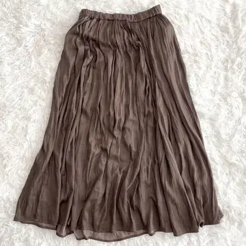플리츠 롱 스커트 브라운 M 하늘하늘 성숙/러블리 허리밴딩