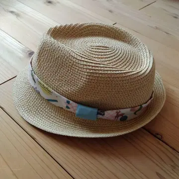 스트로우햇 꽃무늬 리본 포함 베이지