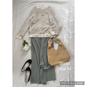 미색 mix 니트 세트 여성용 의류 묶음 판매 코디 판매 셋업 깔끔한