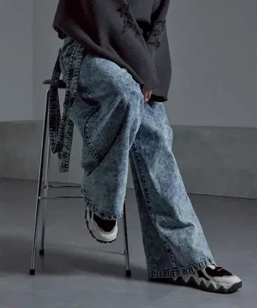 cussil 루즈 실루엣 더블 서스펜더 와이드 팬츠 블루/M