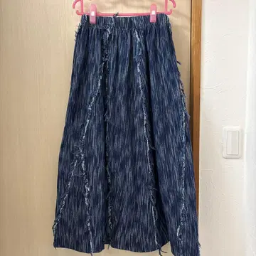 rccat 프린지 가공 다크 블루 롱 스커트