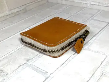 [ 도치기 가죽 ] 본격 소가죽 컴팩트 지갑 L자 지퍼 지갑 카멜