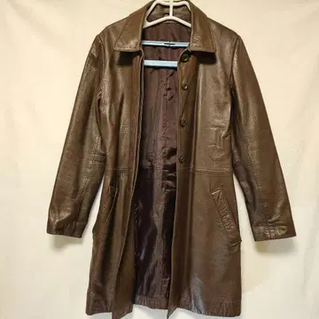 브라운 가죽 롱 코트 양가죽