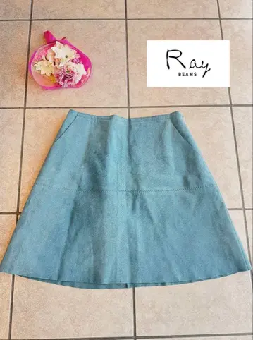 Ray BEAMS 파랑 스웨이드풍 플레어 스커트