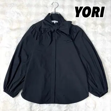 yori 빅 리본 퍼프 슬리브 블라우스 블랙