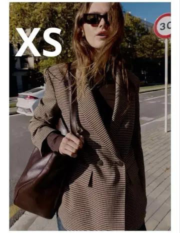 더블 브레스트 오버 사이즈 블레이저 XS 체크 브라운 계열