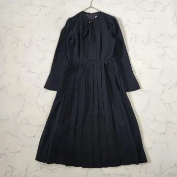 셀포드 보타이 플리츠 포멀 플레어 원피스 드레스 네이비