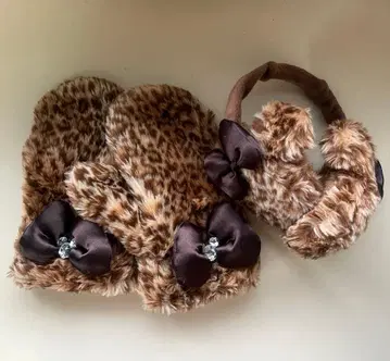 디즈니 귀도리 장갑 레오파드 무늬