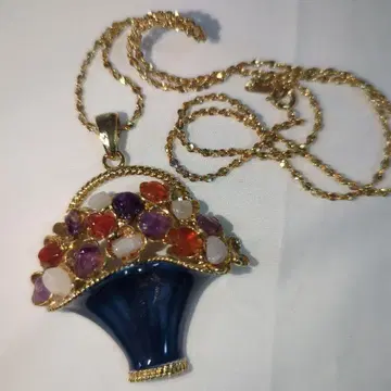 자수정 꽃 바스켓형 목걸이 네이비 멀티 컬러 60cm