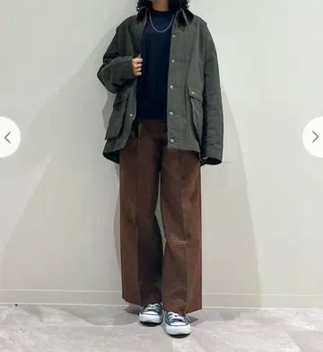 브라운 체크 와이드 팬츠