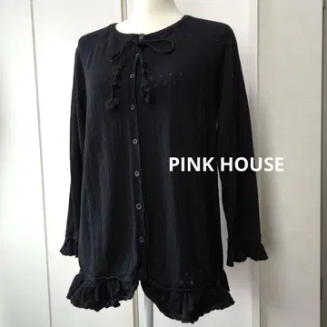 컨디션 최상 핑크하우스 가디건 긴팔 리본 프릴 티셔츠 상의