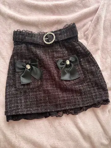 리본 트위드 사다리꼴 스커트 앙크루즈