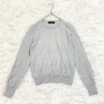 그린 라벨 릴랙싱 니트 비즈 장식 크루넥 라이트 그레이