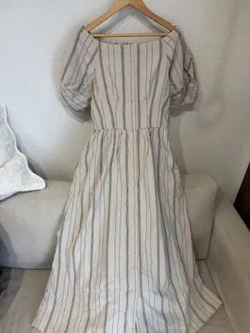 FRAY I.D 스트라이프 패턴 오프숄더 원피스