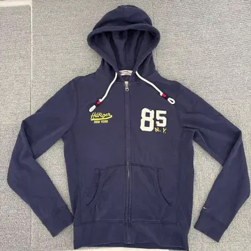 힐피거 데님 네이비 풀 지퍼 후드티