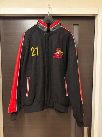 MIDLAND 바시티 자켓 울 x 가죽 데빌 자수 L