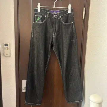 always 다크 데님 팬츠 그린 자수