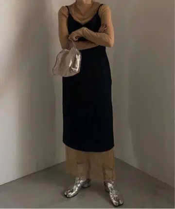 Ameri DENIM SHEER LAYERED DRESS