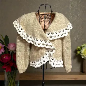 No Bell 노벨 럭셔리 레이스 옷깃 니트 가디건 볼레로 레트로
