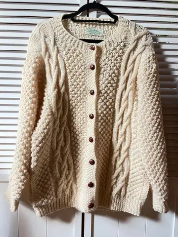 아란 니트 가디건 울 100% 아이보리