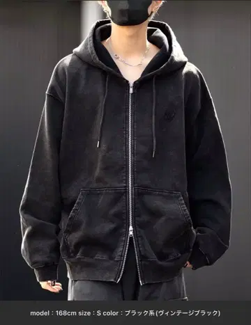 [ CLEL ] 헤비 웨이트 로고 자수 풀 집업 후드티 XS 블랙 계열