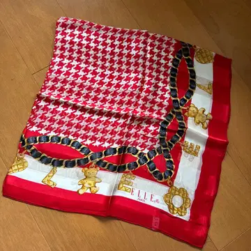 ELLE 실크 스카프 빨간색과 화이트 실크 100%