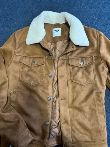 ZARA 블루종 페이크 스웨이드 브라운 퍼 포함 S