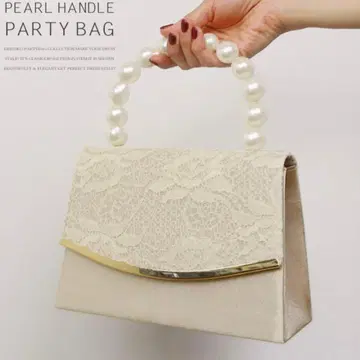 베이지 레이스 클러치백 펄 핸들